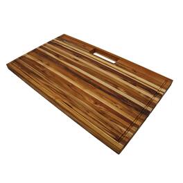 EcoDecors - EcoDecors, Teak Edge Grain Cutting Board 34"x20" with Juice Groove, Handles & Waste Chute - Natural Edge Grain Teak