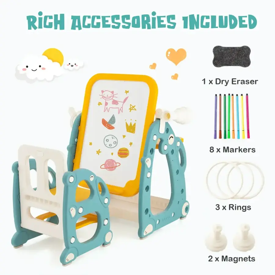 Rich Accessories Included: 1 x Dry Eraser, 8 x Markers, 3 x Rings, 2 x Magnets.