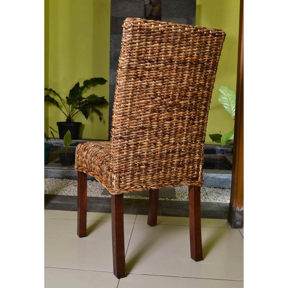 Front. International Caravan - International Caravan Set of Two Louisa Abaca Cushioned Seat Dining Chair - Salak Brown.