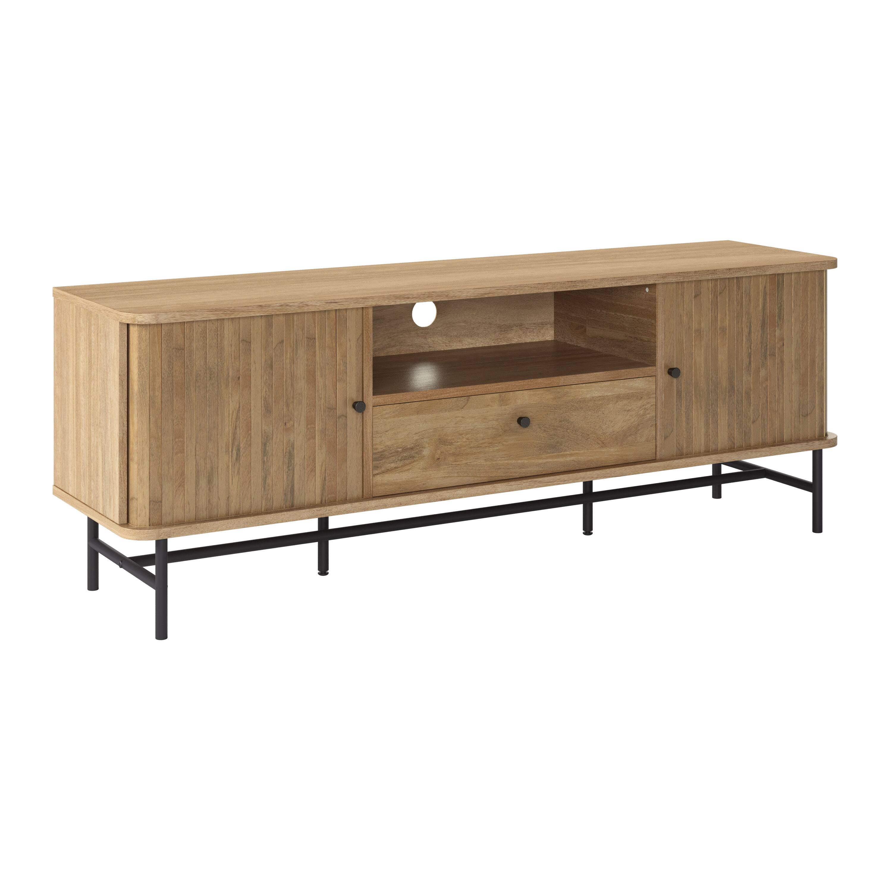 Angle. CorLiving - Hikari Collection Media Console TV Stand with Cabinets for Most TV's up to 75" - Light Wood.