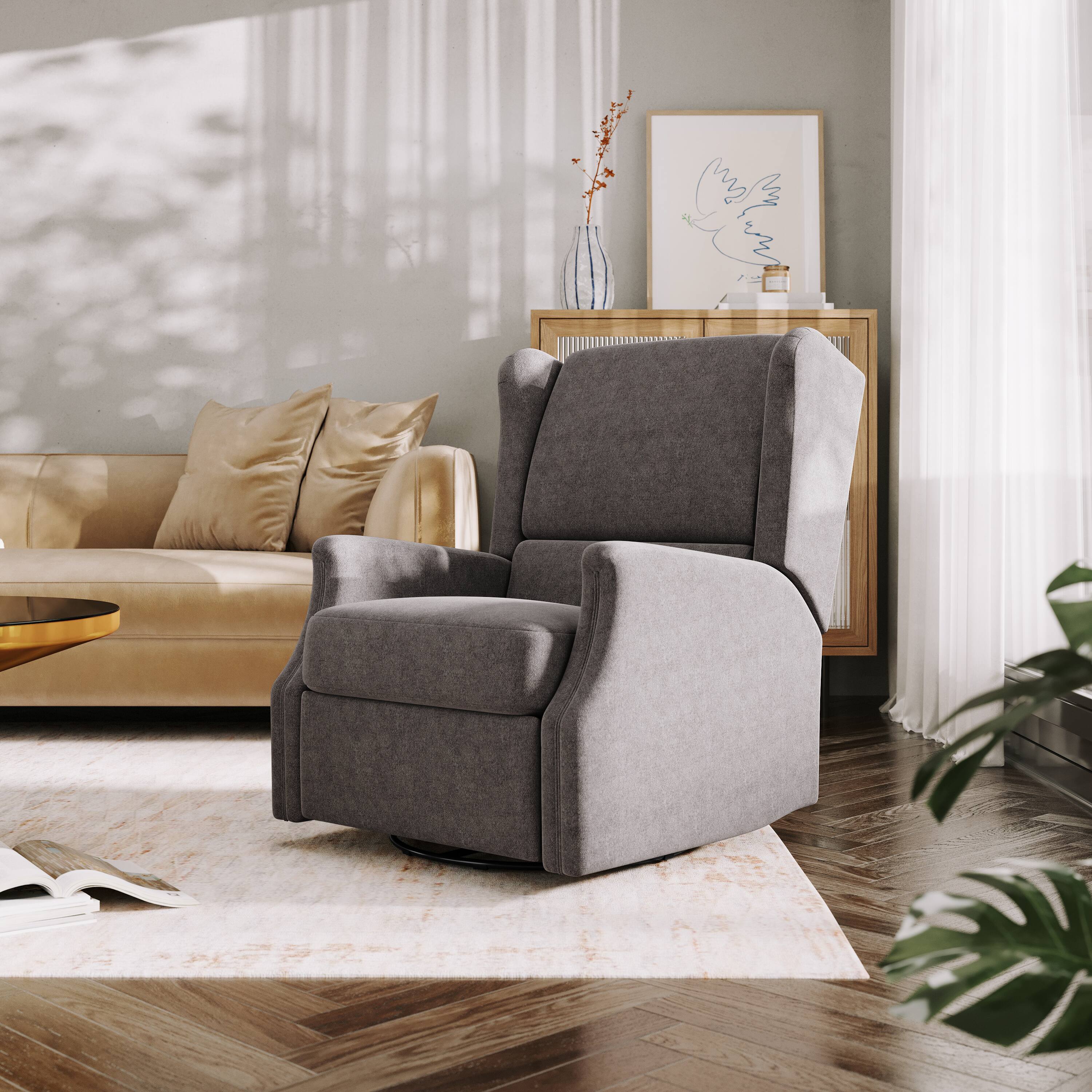 Alt View 1. Emma + Oliver - Wingback Manual Rocking Glider Recliner Chair with 360° Swivel - Dark Gray.