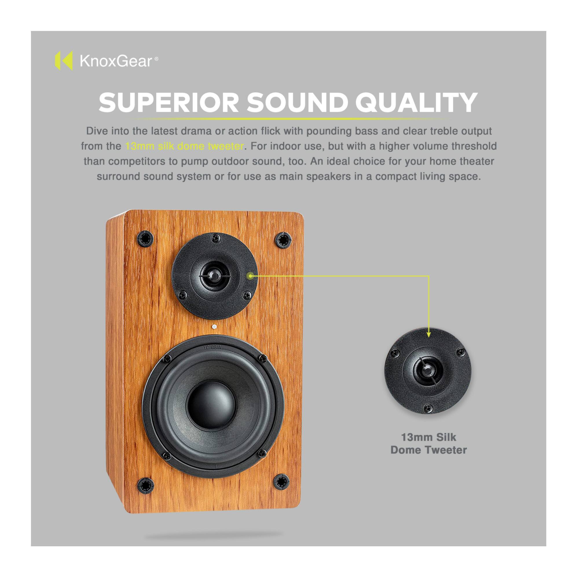 KnoxGear®

SUPERIOR SOUND QUALITY

Dive into the latest drama or action flick with pounding bass and clear treble output from the 13mm silk dome tweeter. For indoor use, but with a higher volume threshold than competitors to pump outdoor sound, too. An ideal choice for your home theater surround sound system or for use as main speakers in a compact living space.

13mm Silk Dome Tweeter