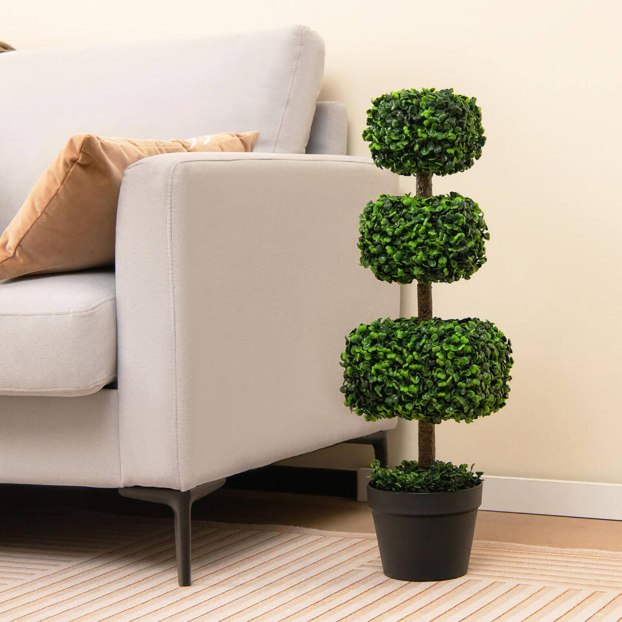 Alt View 2. Gymax - Gymax 35'' Artificial Boxwood Topiary Tree Faux Greenery Plant Fake Tree for Decoration - Green, Black.