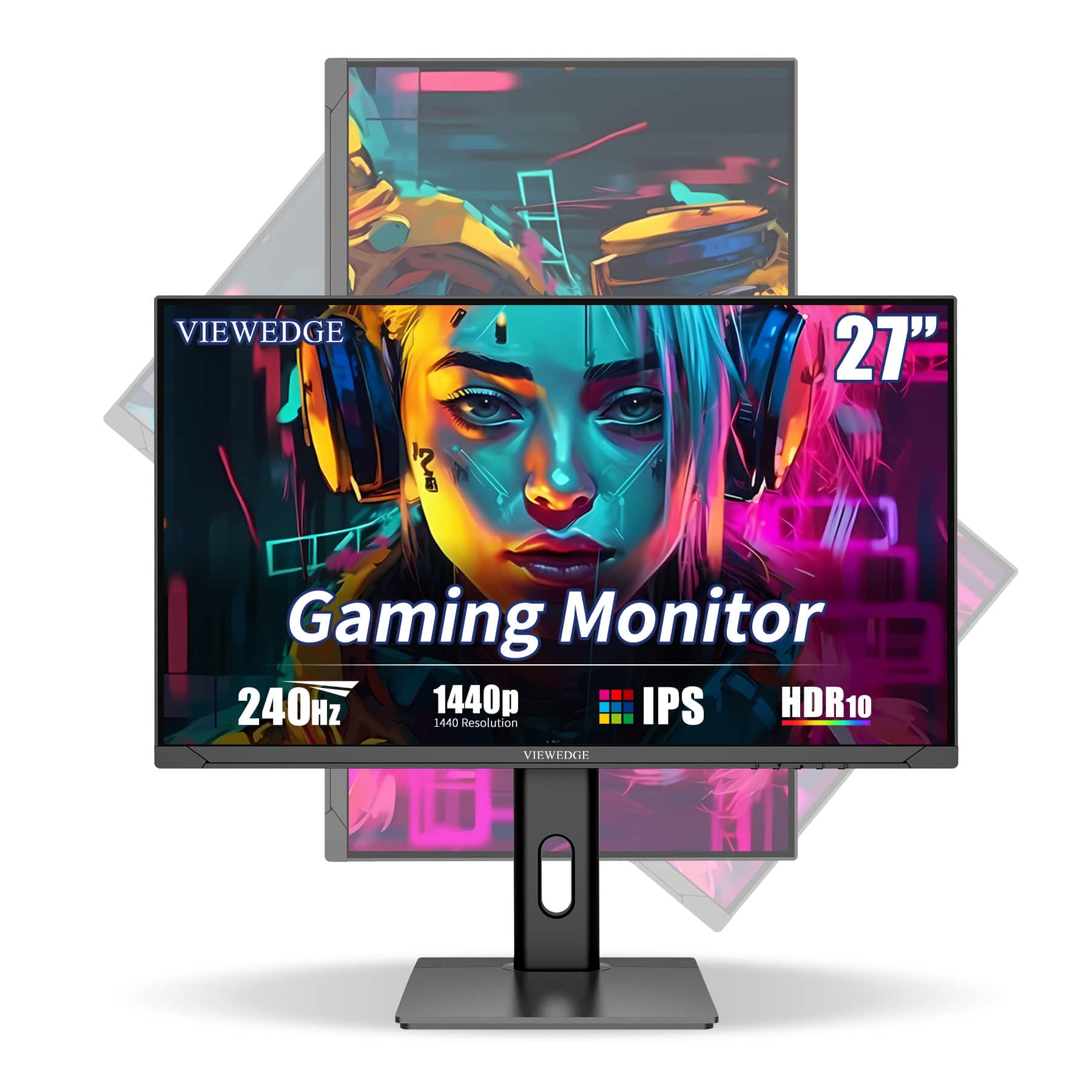 Viewedge - 27" QHD 240Hz Gaming Monitor with 1ms response, HDR10 IPS display, HDMI/DP, built-in speakers - Black