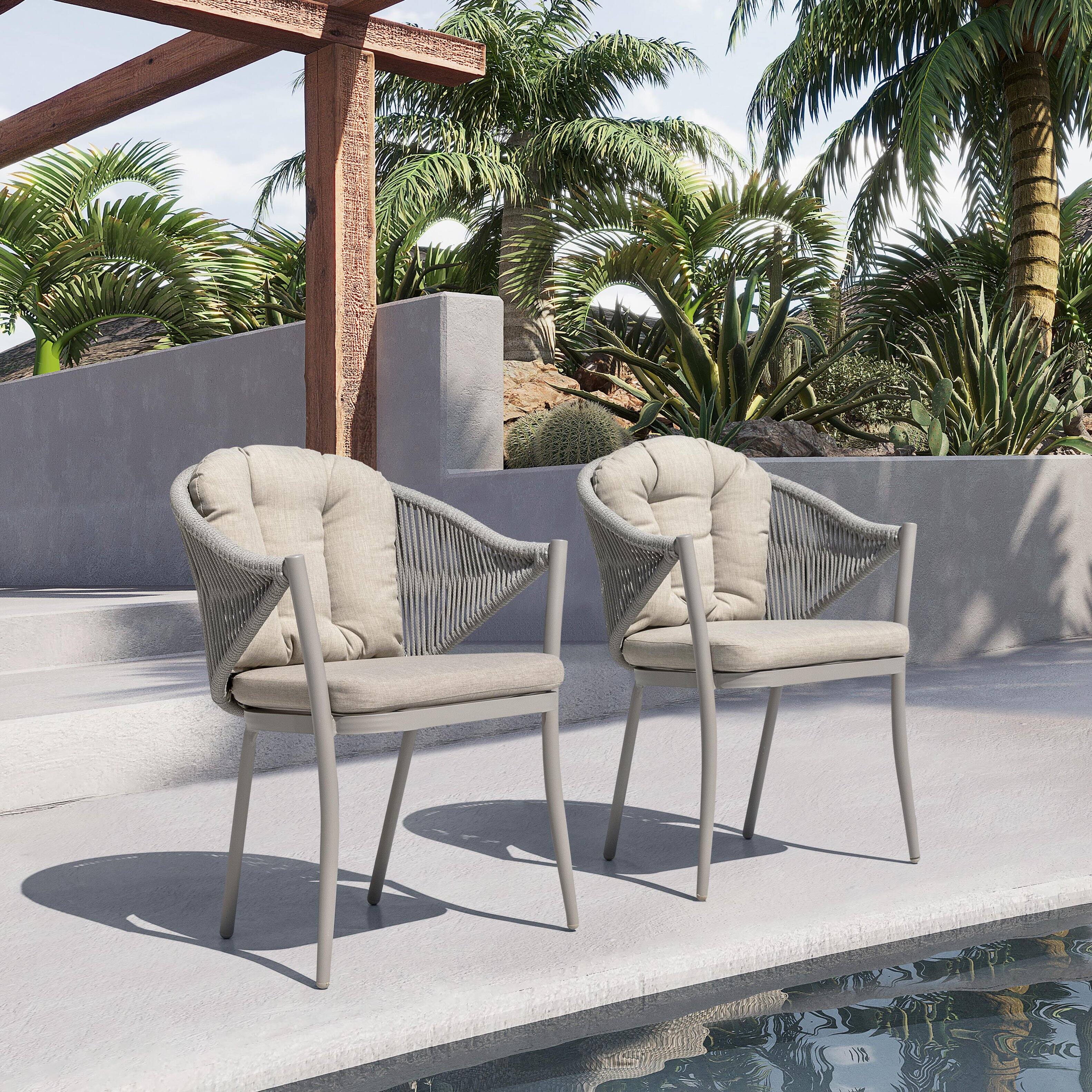 Left. Nuu Garden - Outdoor 2-Piece Woven Rope Conversation Chair Set with Seat and Back Cushions, Aluminum, Olefin - Beige.