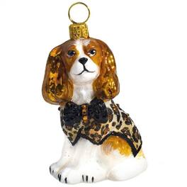 Joy to the World Collectibles - Joy to the World Blenheim Cavalier King Charles Spaniel Leopard Coat Crystal Bow Tie Ornament - Multicolor