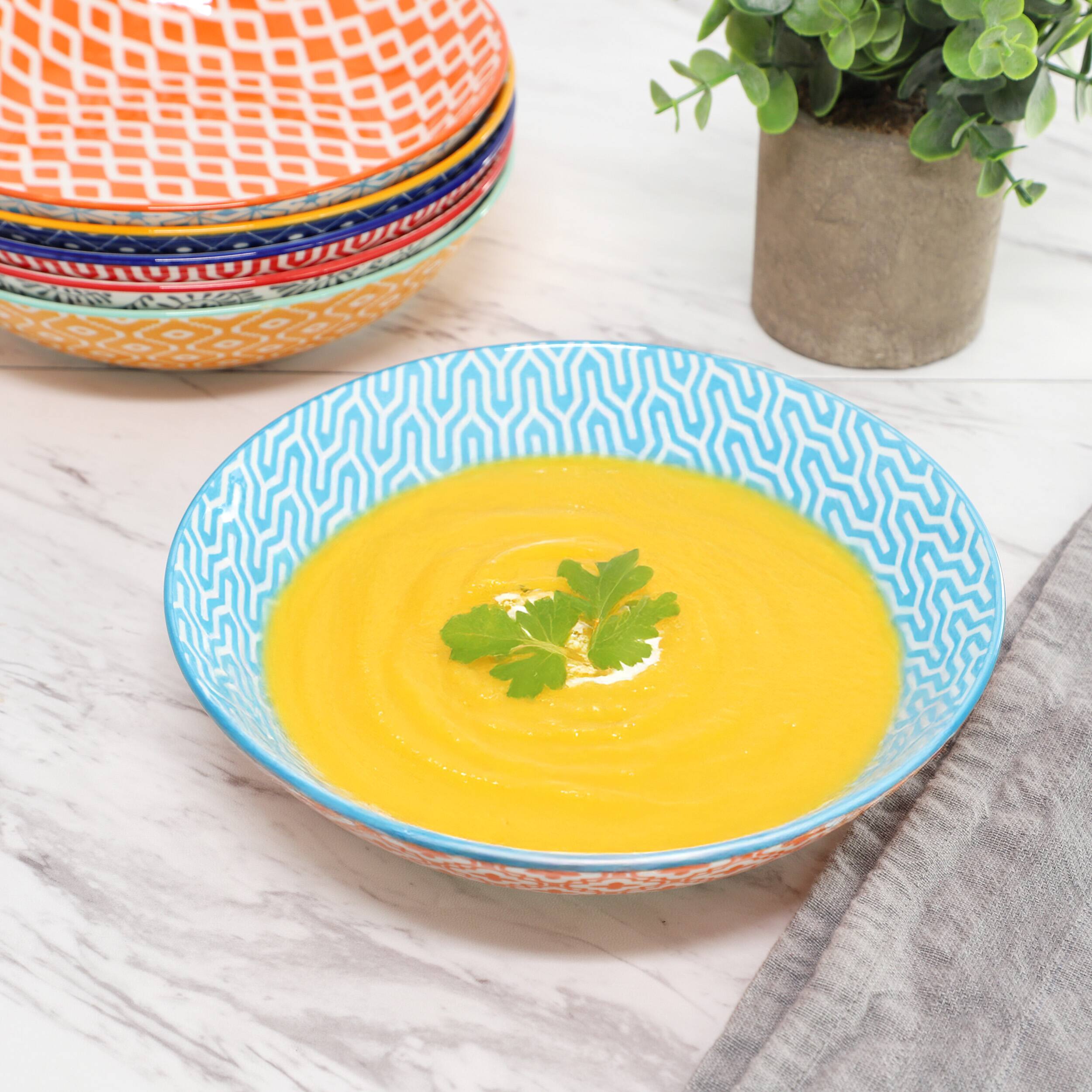 Alt View 5. Elama - Elama Giovanna 6 Piece Assorted Porcelain Bowl Set - Assorted Blue, Red, Yellow, Orange, Black.