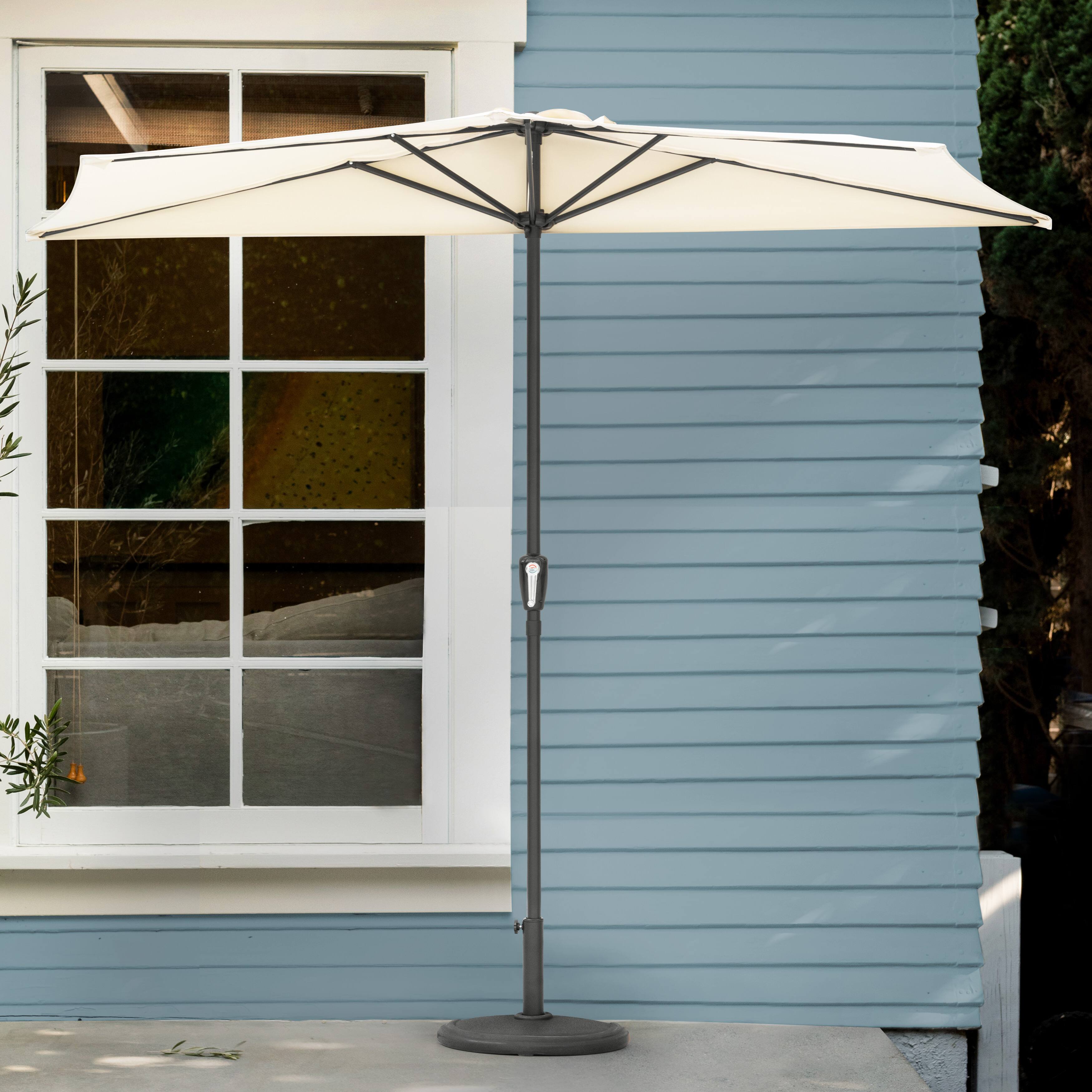 Left. Nuu Garden - Patio Umbrella, 9 FT Half Round Umbrella, Weather-Resistant Polyester - Beige.