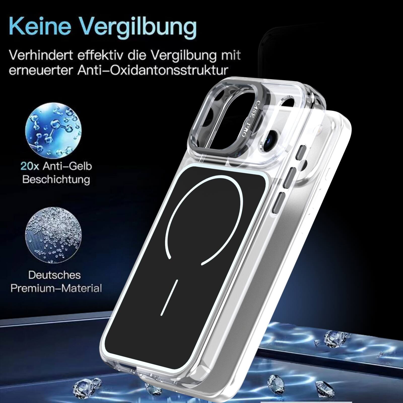 Keine Vergilbung  
Verhindert effektiv die Vergilbung mit erneuerter Anti-Oxidantonsstruktur  
20x Anti-Gelb Beschichtung  
Deutsches Premium-Material