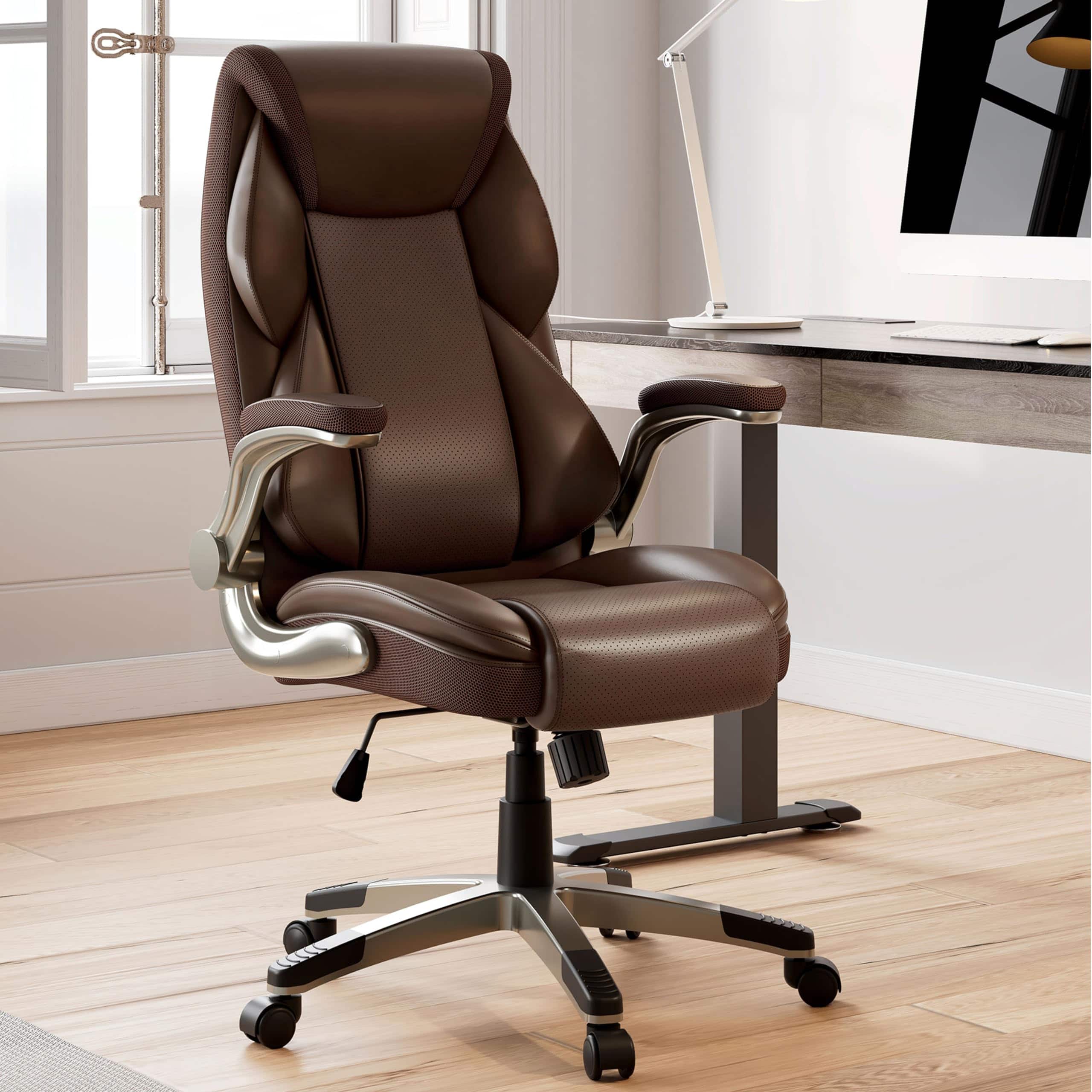 Front. Eureka Ergonomic - Ergonomic Office Chair Executive Chair PU Leather High Back - Brown.