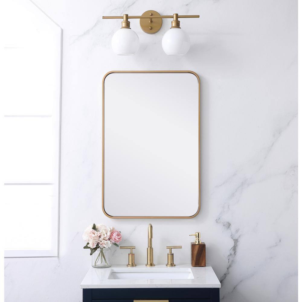 Front. Elegant Decor - Soft corner metal rectangular mirror 20x30 inch in Brass - Brass.