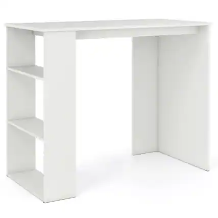 Front. SlickBlue - Compact Computer Desk with Built-In Bookshelf for Small Spaces - White.