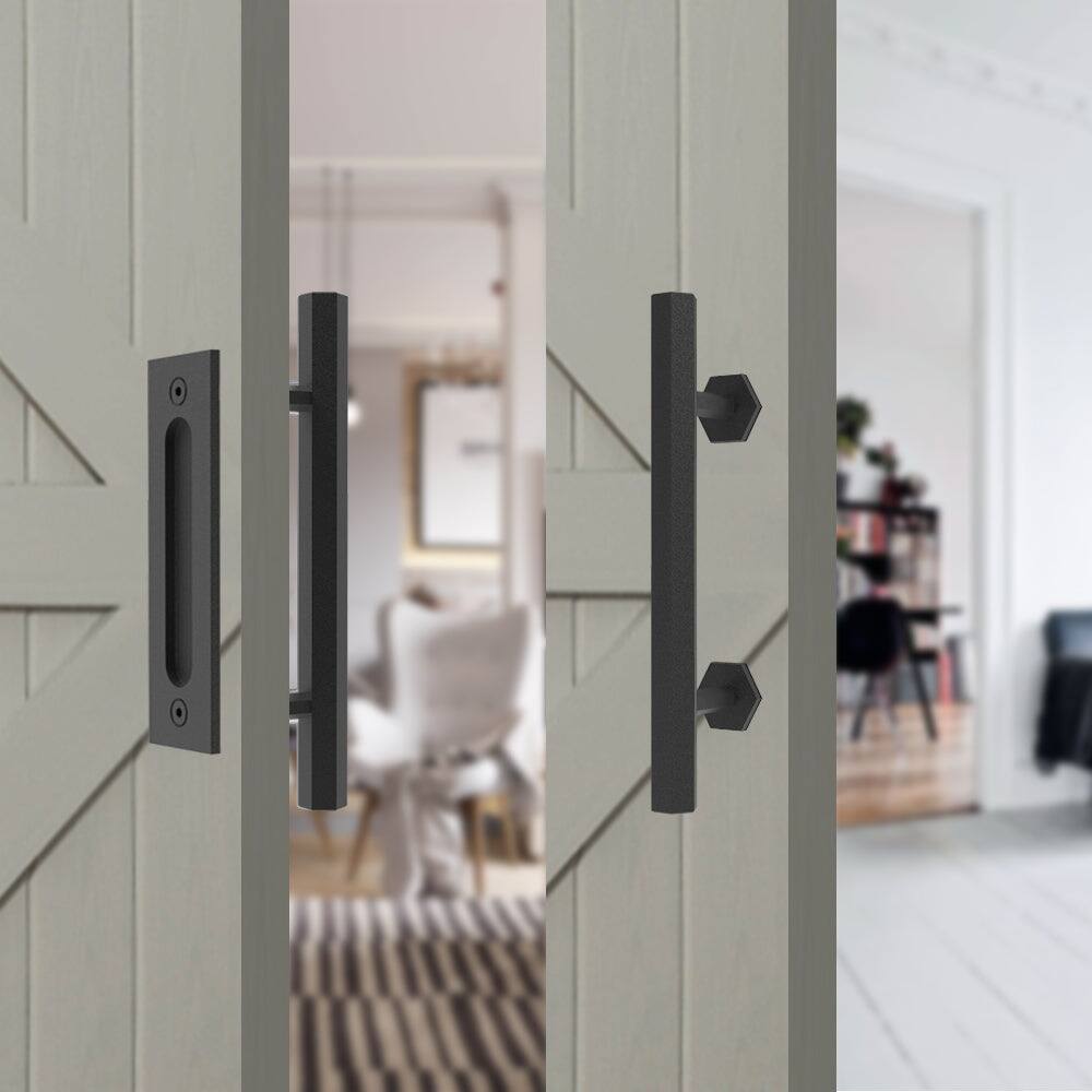 Alt View 3. Boyel Living - 10 in. Black Hexagon Pull and Flush Sliding Barn Door Handle Set - Black.