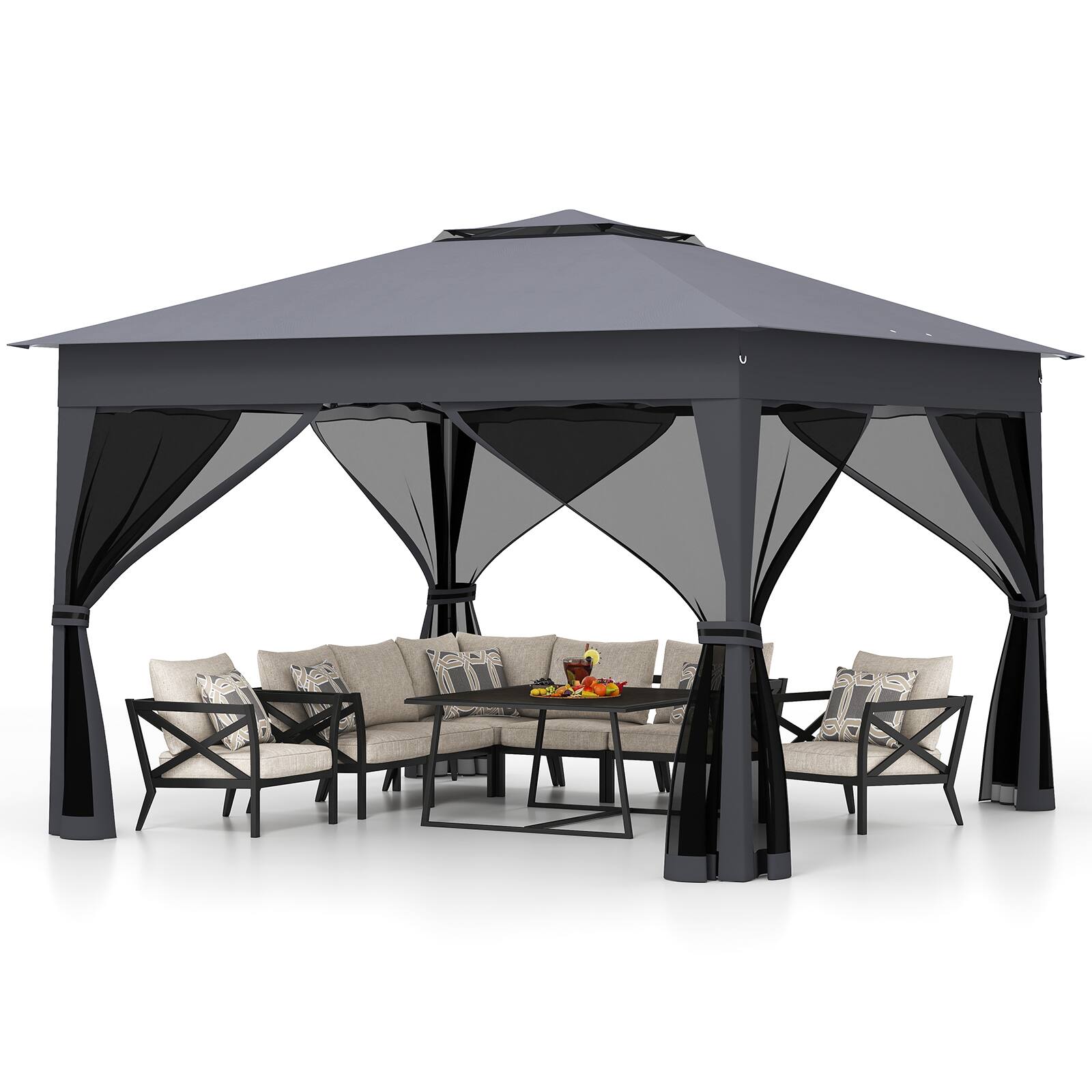 Alt View 9. Gymax - Gymax 11 X 11 FT Pop up Canopy Tent w/ Mesh Screen Netting Carrying Bag Zippered Doors - Gray.