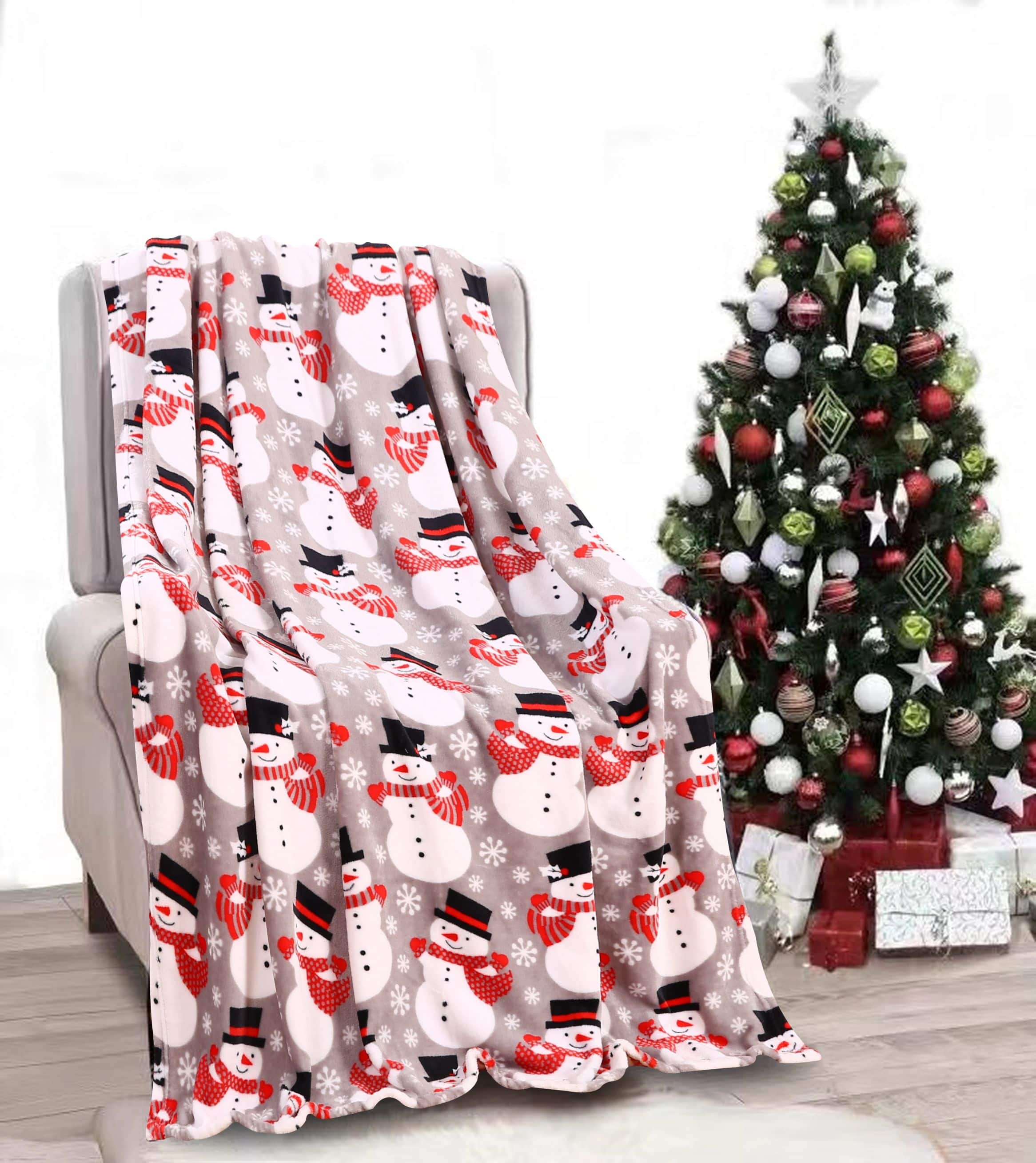 Noble House - Christmas Festive and Cheery Holiday Super Soft Ultra Comfy Microplush Throw Blanket 50"x60" - BIG CHRISTMAS SNOWMAN