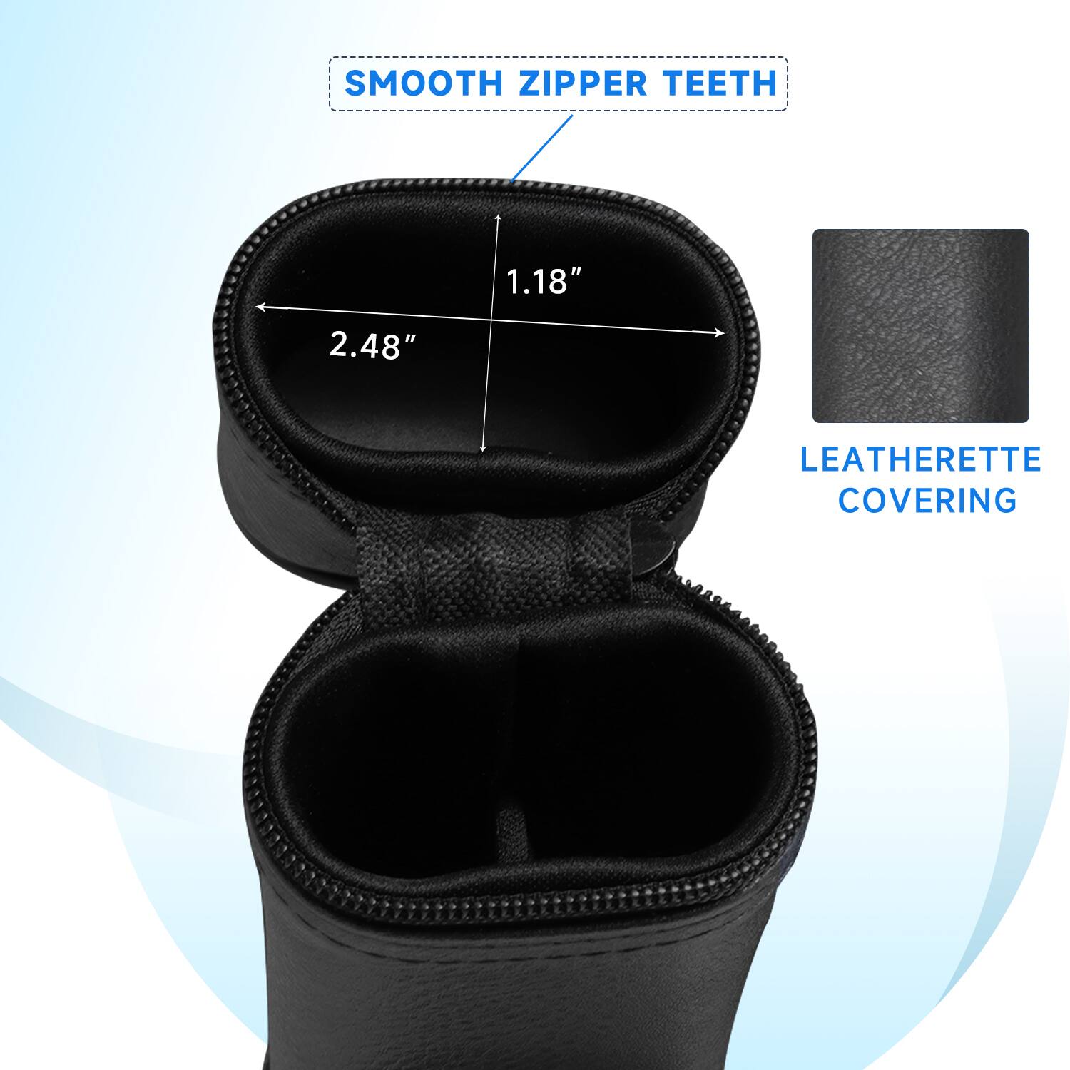 SMOOTH ZIPPER TEETH 1.18" 2.48" LEATHERETTE COVERING