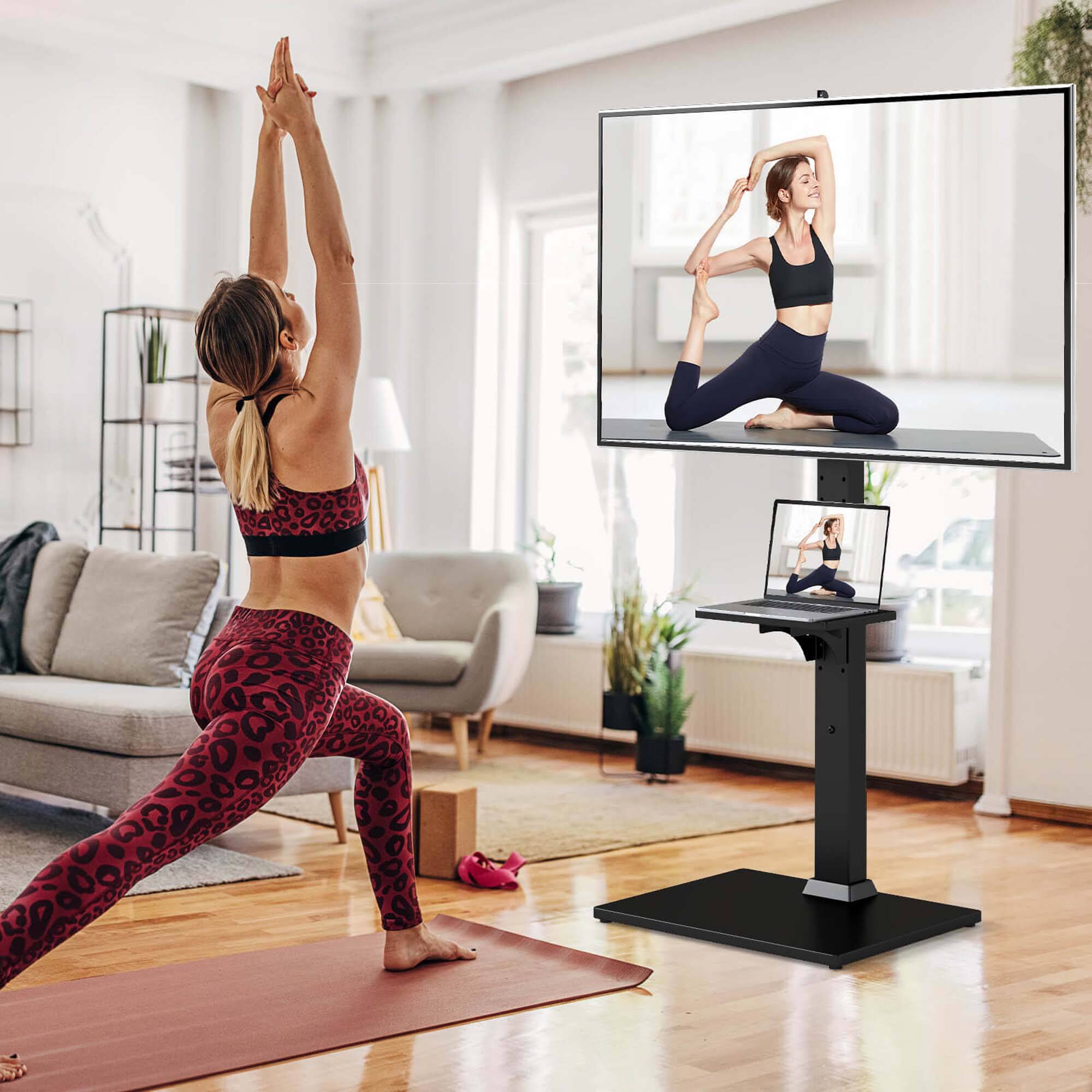 Alt View 3. Costway - Costway Floor TV Stand with Power Outlet Height Adjustable Tall TV Stand with Storage Shelf - Black.