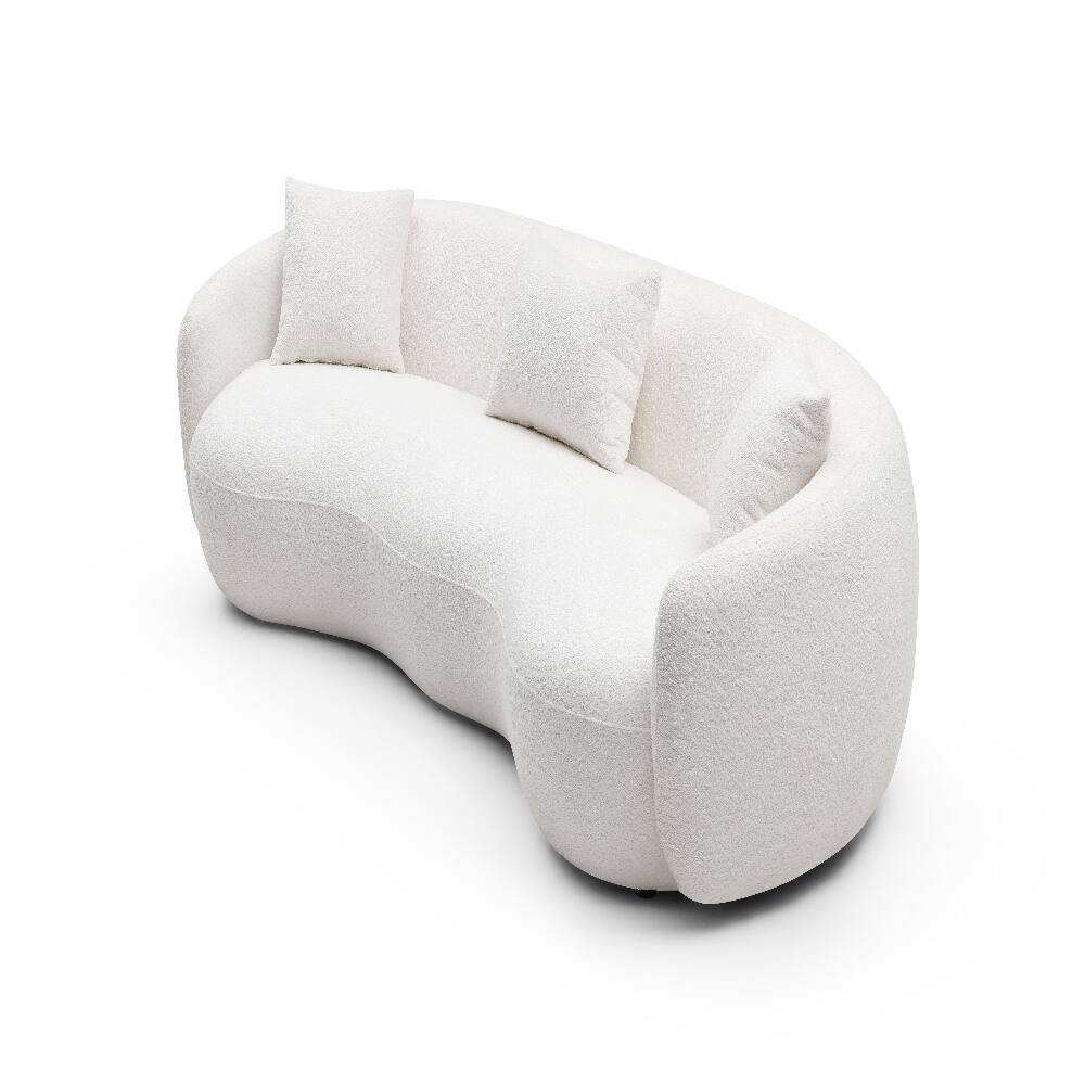 Angle. Loheer - Loheer Mid Century Modern Curved Sofa, 4-Seat Boucle Couch, Off White - Off-White.