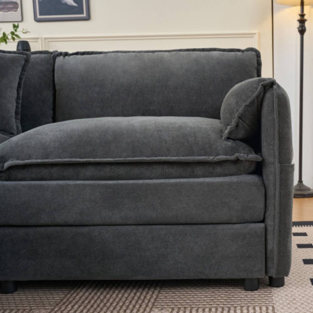 Alt View 2. LUCKY ONE - Deep Seat Modular L-Shape Sectional Cloud Sofa w/ Ottoman Chenille Loveseat DIY - Grey.