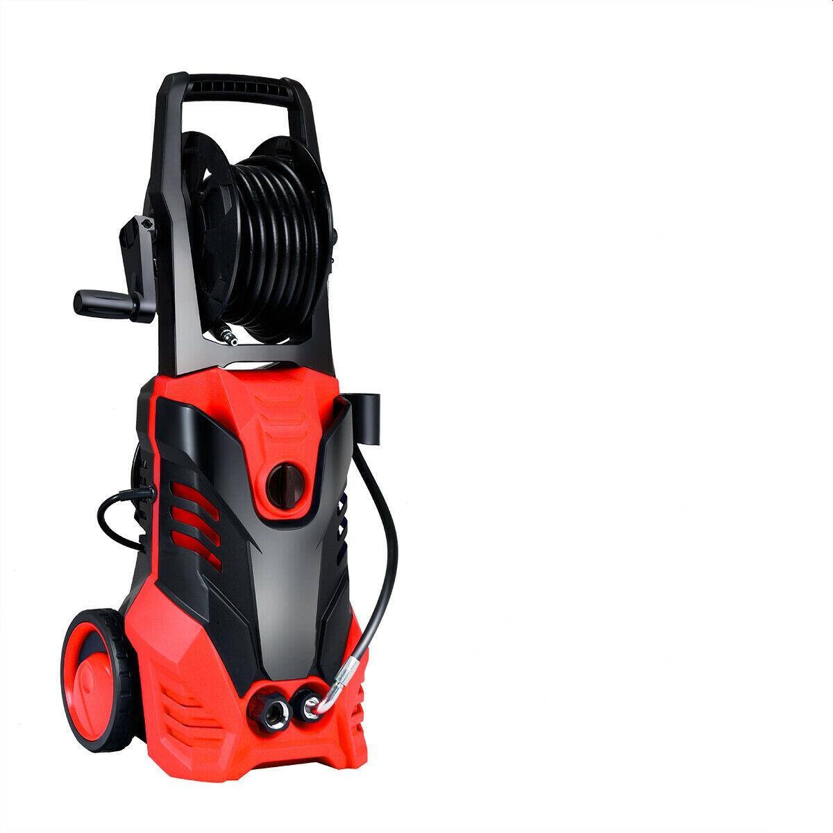 Angle. SKONYON - 3000 PSI Electric High Pressure Washer with 5 Nozzles and Hose Reel - Red.