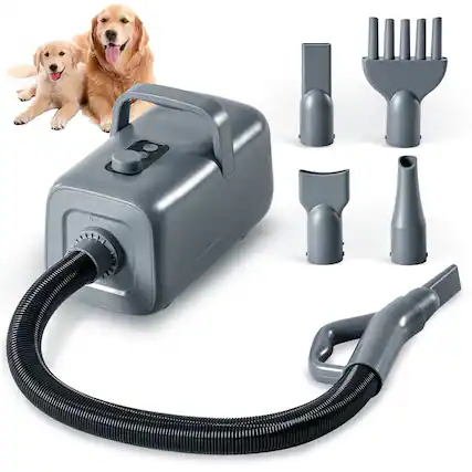 Front. Sweet - High Velocity Dog Hair Drye, 1500W Adjustable Temp and Speed Pet Dryers with 4 Nozzles and a Comb, Gray.
