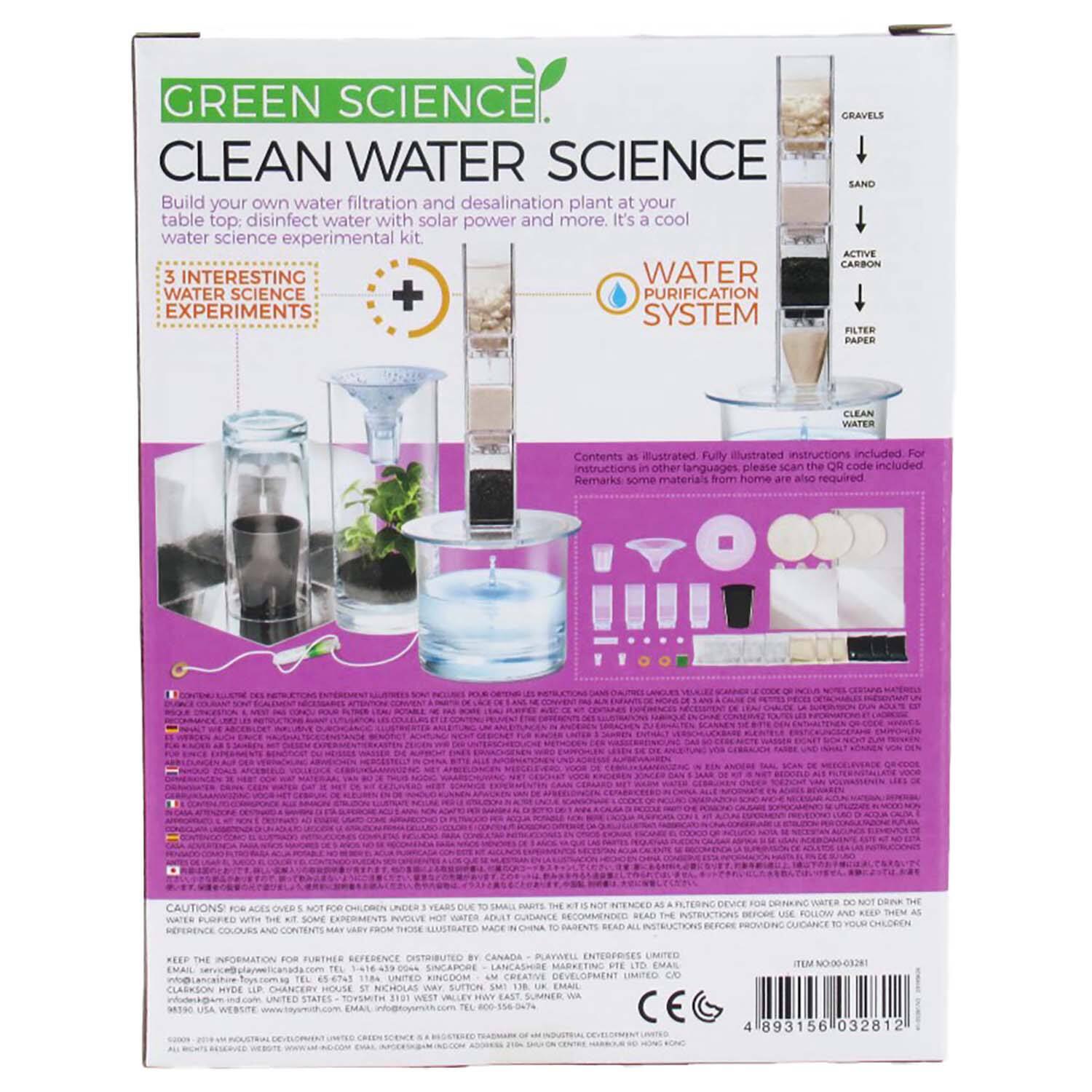 Green Science Clean Water Science Kit: Build your own water filtration and desalination plant at your table top: disinfect water with solar power and more. It's a cool water science experimental kit. Contents as illustrated. Fully illustrated instructions included. For instructions in other languages, please scan the QR code included. Some materials from home are also required. Not for children under 3 years. To be read before use and followed. All experiments involve hot chemicals. Do not use the kit if the instructions are not followed. Remarks: Some materials from home are also required. Not for children under 3 years. To be read before use and followed. All experiments involve hot chemicals. Do not use the kit if the instructions are not followed. Contents as illustrated. Fully illustrated instructions included. For instructions in other languages, please scan the QR code included. Some materials from home are also required. Not for children under 3 years. To be read before use and followed. All experiments involve hot chemicals. Do not use the kit if the instructions are not followed.
