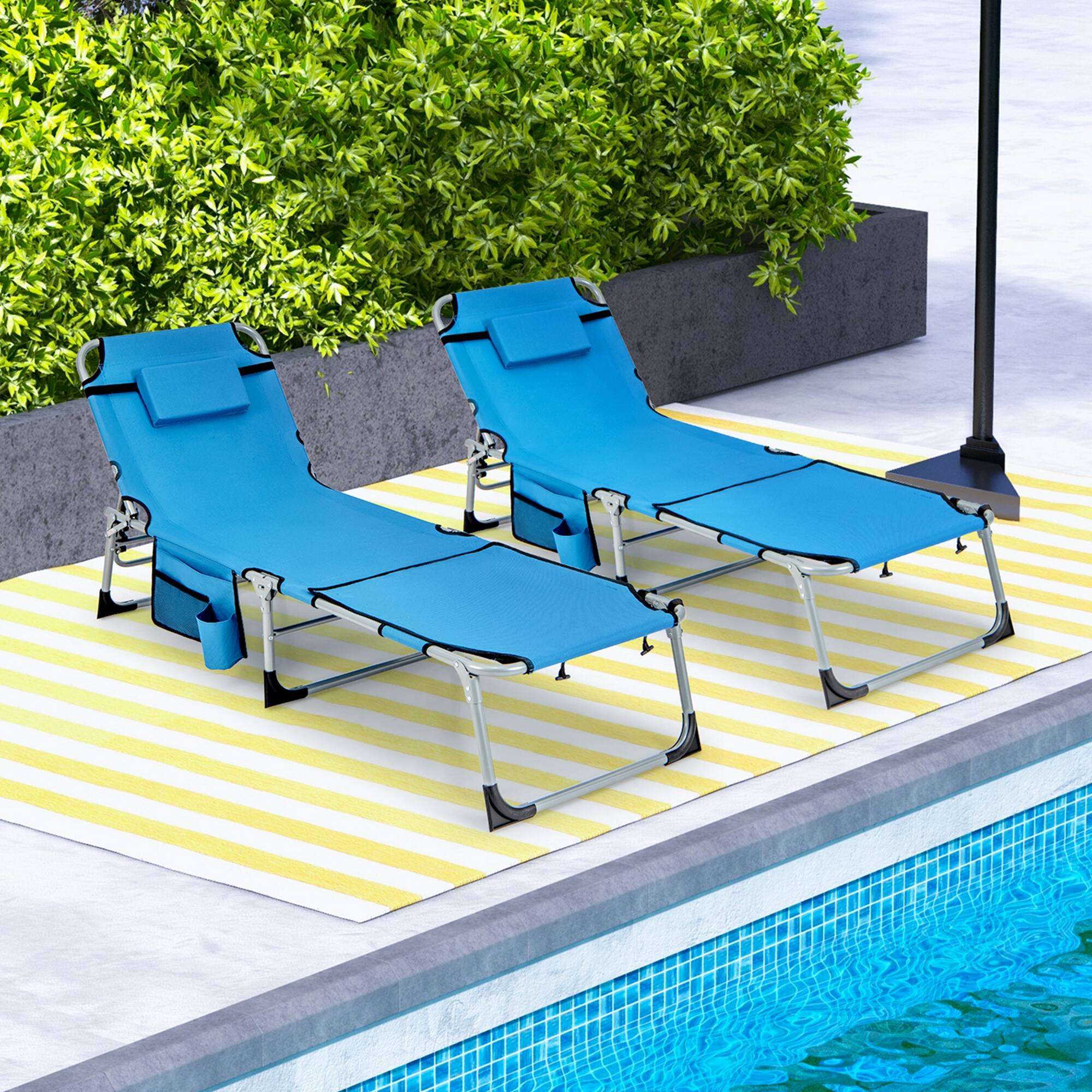 Alt View 4. Costway - Costway Outdoor Folding Chaise 5-Position Lounge Chair with Face Hole &Adjustable Footrest - Blue.