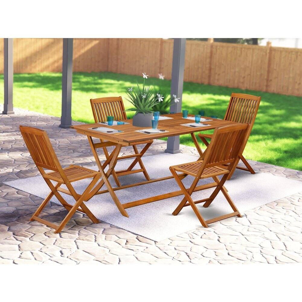 Alt View 4. East West Furniture - AECM5CWNA - 5 Piece Modern Garden Set - A Wonderful Modern Table with 4 Arm Less Patio Chairs- Natural Oil Finish - Natural Oil.