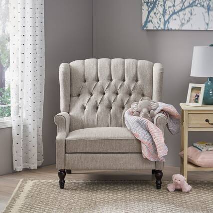 Front. APRILSOUL - Oversized Tufted Wingback Fabric Push Back Recliner Nailhead Trim Button Tufted Diamond Stitch - Gray.