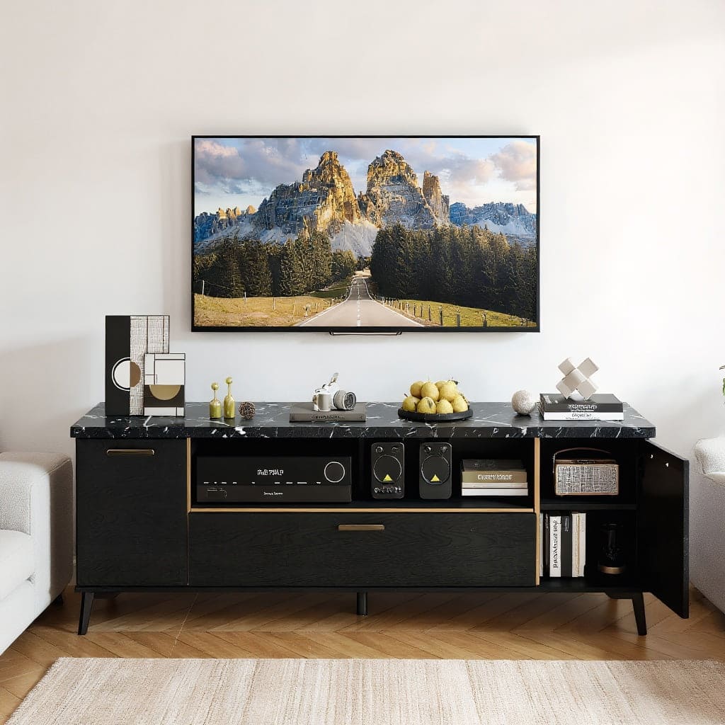 Kadyn - Entertainment TV Stand,Entertainment Center63 Inch TV Stand with Flip Door Cabinet for TVs up to 75 Inch - Black