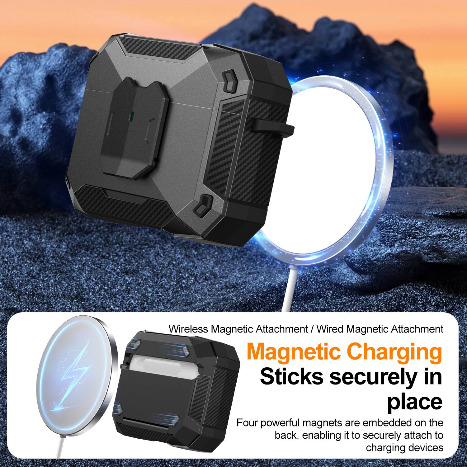 Wireless Magnetic Attachment / Wired Magnetic Attachment

Magnetic Charging Sticks securely in place

Four powerful magnets are embedded on the back, enabling it to securely attach to charging devices