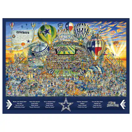 COWBOYS
Hey! I'm Joe Dumars, a member of the Dallas Cowboys. I'm a little hard to find because I'm a hidden talent of the NFL. Look for me right in the middle of the stadium. Can you find me?
COWBOYS
"Master Track Wannabe"
"Ear Bear"
"Main in the Rear"
"Rattling Octopus"
"Texas-sized Spartans"
"Crowd Surfer"
"Rugged Dancers"
"Pecan Distractions"
"Not so Sheepish Sheep"
"Big Rig Rodeo"
"Rodeo Pilots"
"Rodeo Baby Cows"
"Imposter Cheerleader"
"Cowbell"
"Texas Snakes"
"Prickly Goat Feet"
"Fan with Many Beasts"
"Cobbling Fan"
"Jumbo Hot Dog Race"
"Pigskin Ball Roll"
JOURNEYMAN
"Big Rides"
"Rowdy Palicas"
"Hump Dar Camels"
"Cheeclender"
"Wbell"
"Tamily Thusks"
"Prinkly Beal Pass"
"Tas with