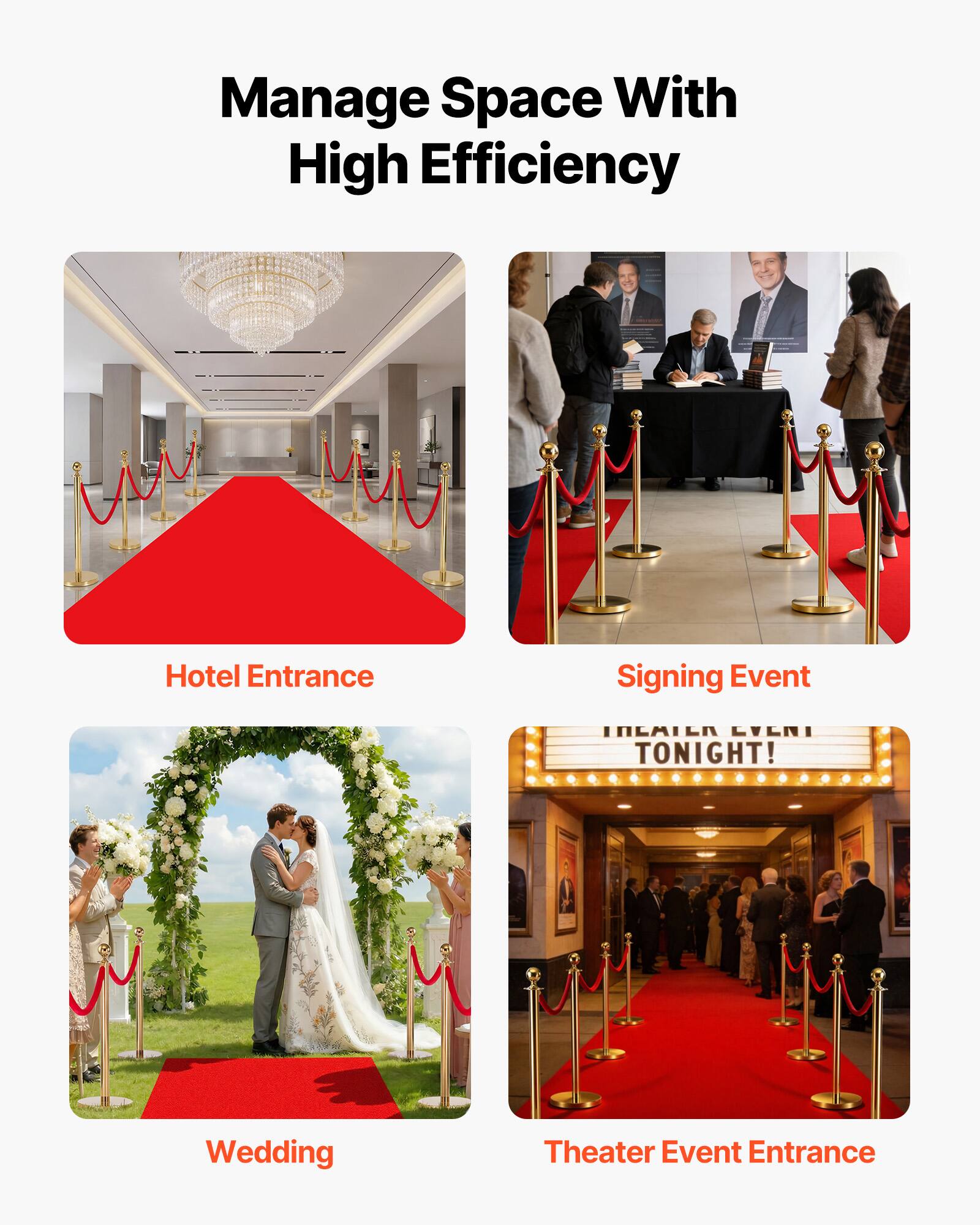 Manage Space With High Efficiency

Hotel Entrance  
Signing Event  
Wedding  
Theater Event Entrance