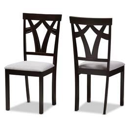 Baxton Studio - Set of 2 Sylvia Modern and Contemporary Fabric Upholstered and Finished Dining Chairs - Grey/Dark Brown