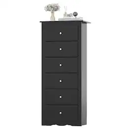 Gymax - 6 Drawer Dresser Tall Wooden Chest of Drawers w/ Metal Drawer Guide Rails - Black