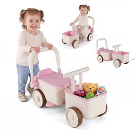 Gymax - 3-in-1 Kids Ride On Push Car Foot-to-Floor Sliding Car for Toddler w/ Rope - Pink