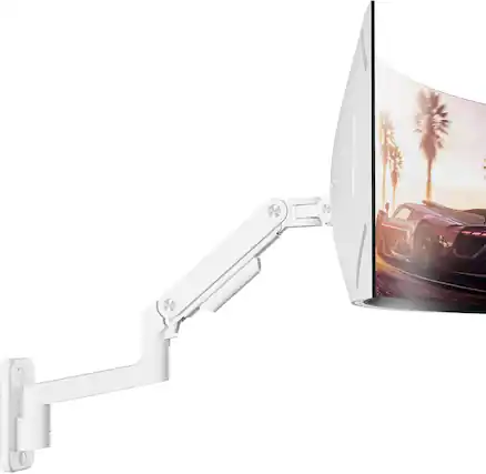 Front. FINEAK - Wall Mount Monitor Arm for 17-49 Inch Ultrawide Screens - White.
