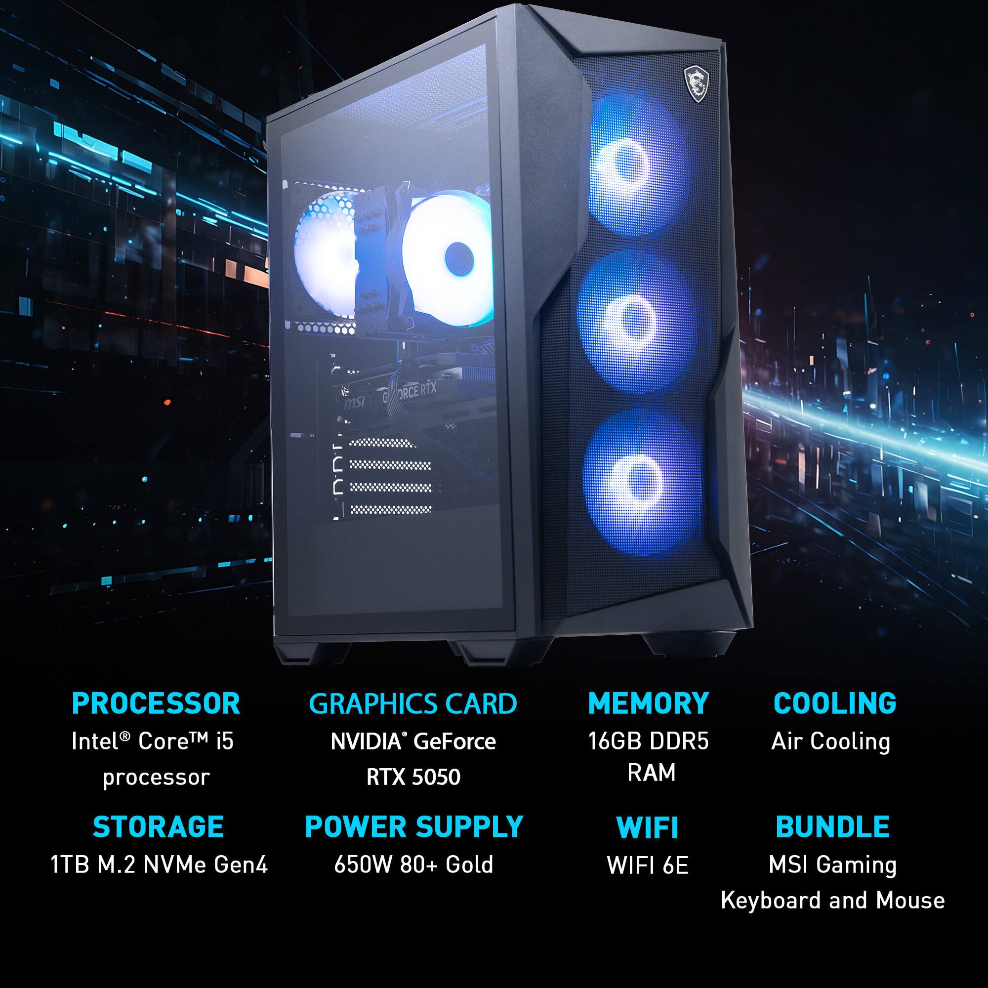 MSI Codex R2 Gaming Desktop Intel i5 14400F 2024 16GB Memory