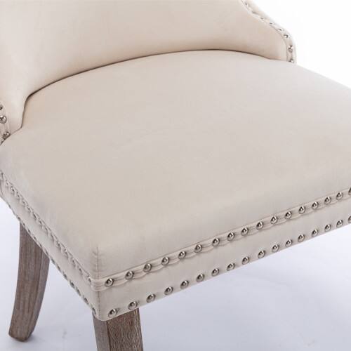 Alt View 7. LUCKY ONE - Assembled Wing-Back Dining Chair Set of 2 with Nailhead Trim Solid Wood Legs Upholstered - Beige.