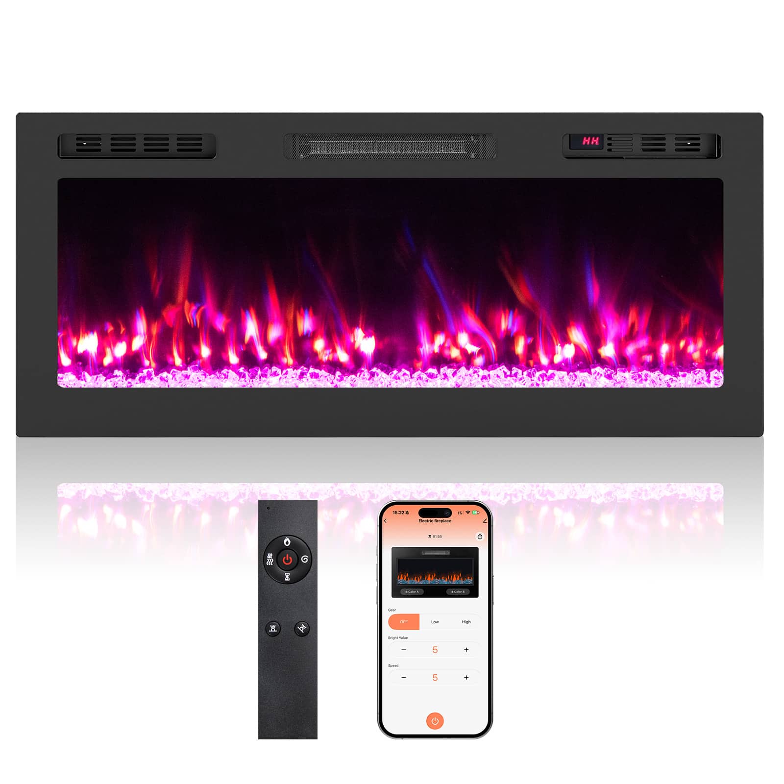 Costway - 42-inch Smart WiFi Electric Fireplace, 750W/1500W Wall Mounted & Recessed Heater with Remote/APP Control - Black price history on PriceWatchPro