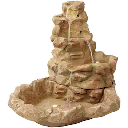 Sunnydaze - Lighted Stone Springs Waterfall Fountain with LED Lights - 42 in - Light Brown