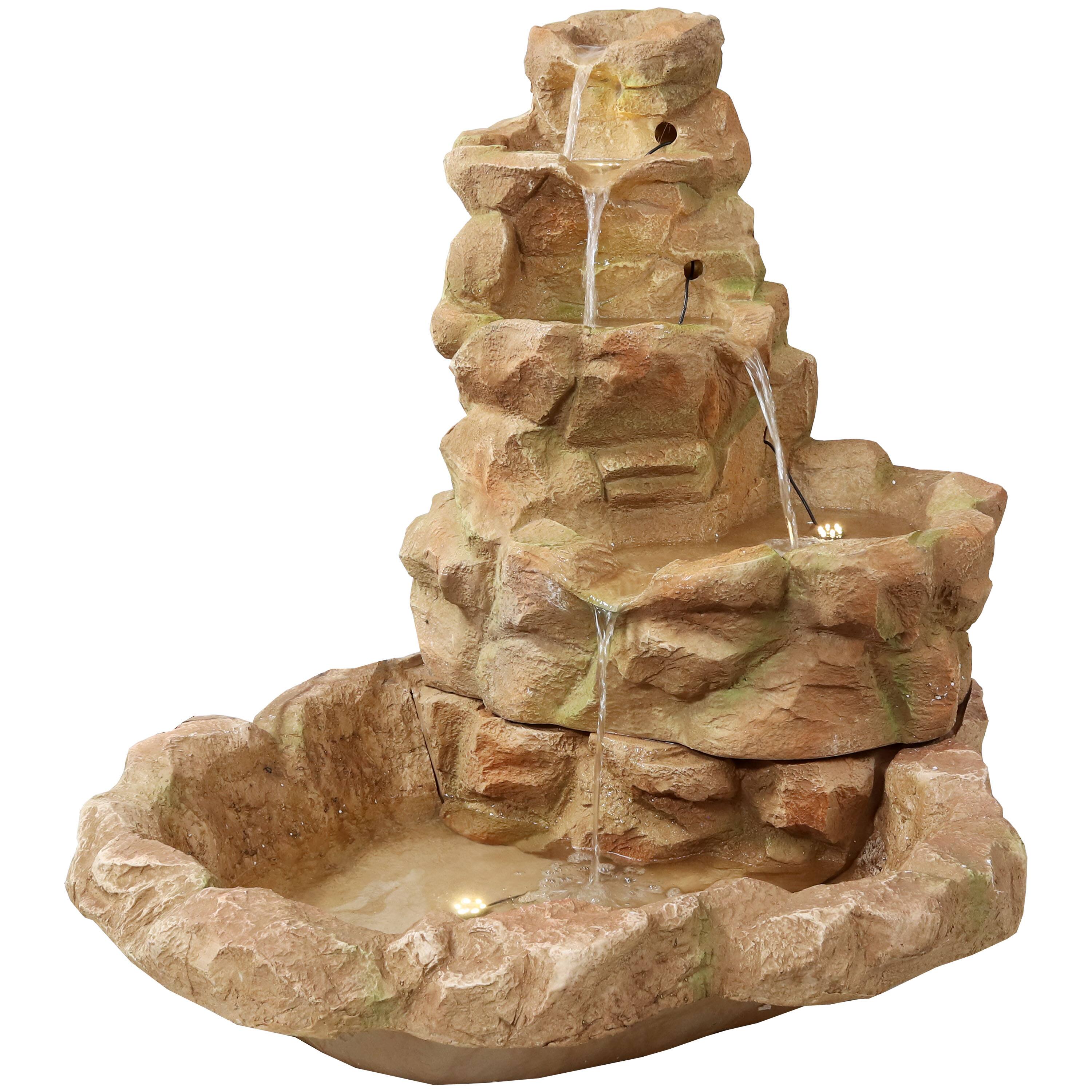 Front. Sunnydaze - Lighted Stone Springs Waterfall Fountain with LED Lights - 42 in - Light Brown.