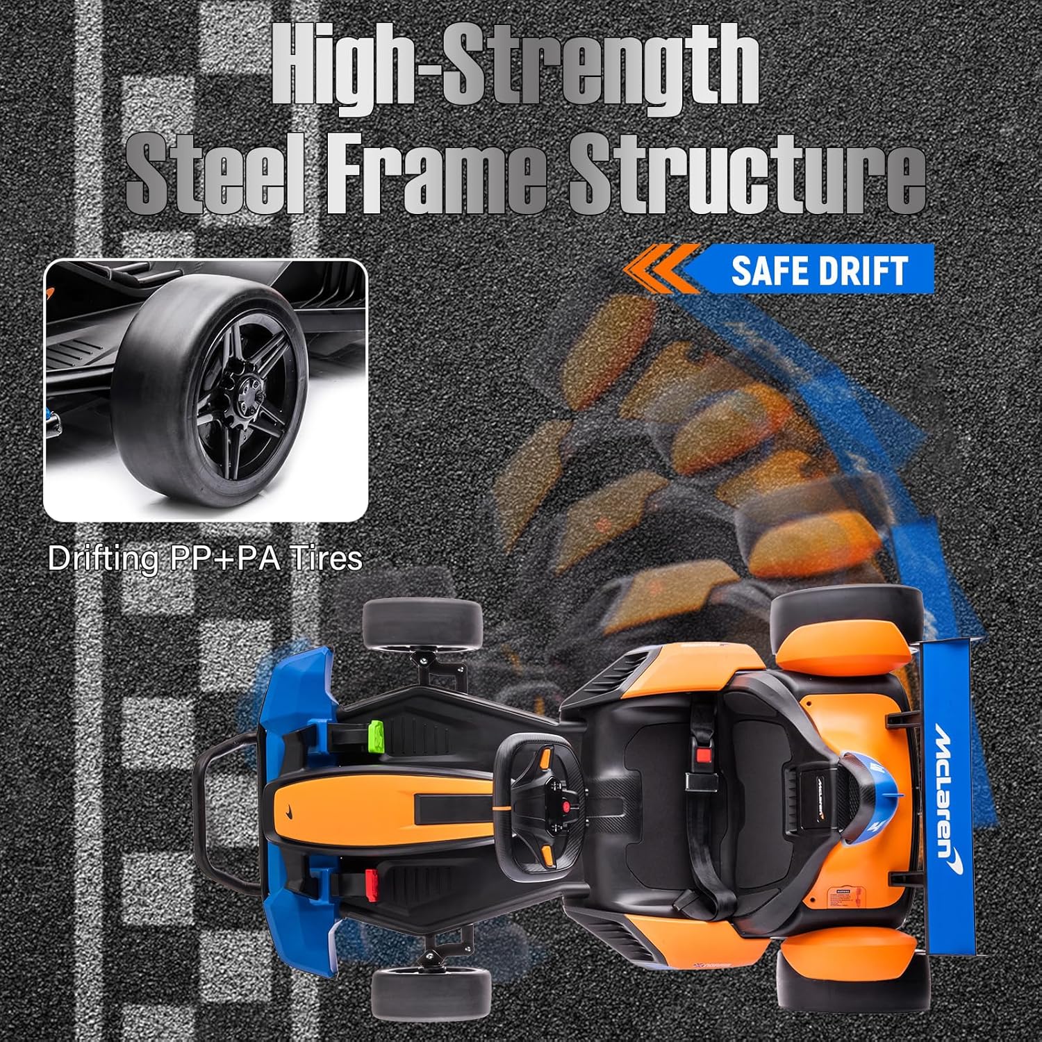 High-Strength Steel Frame Structure  
SAFE DRIFT  
Drifting PP+PA Tires