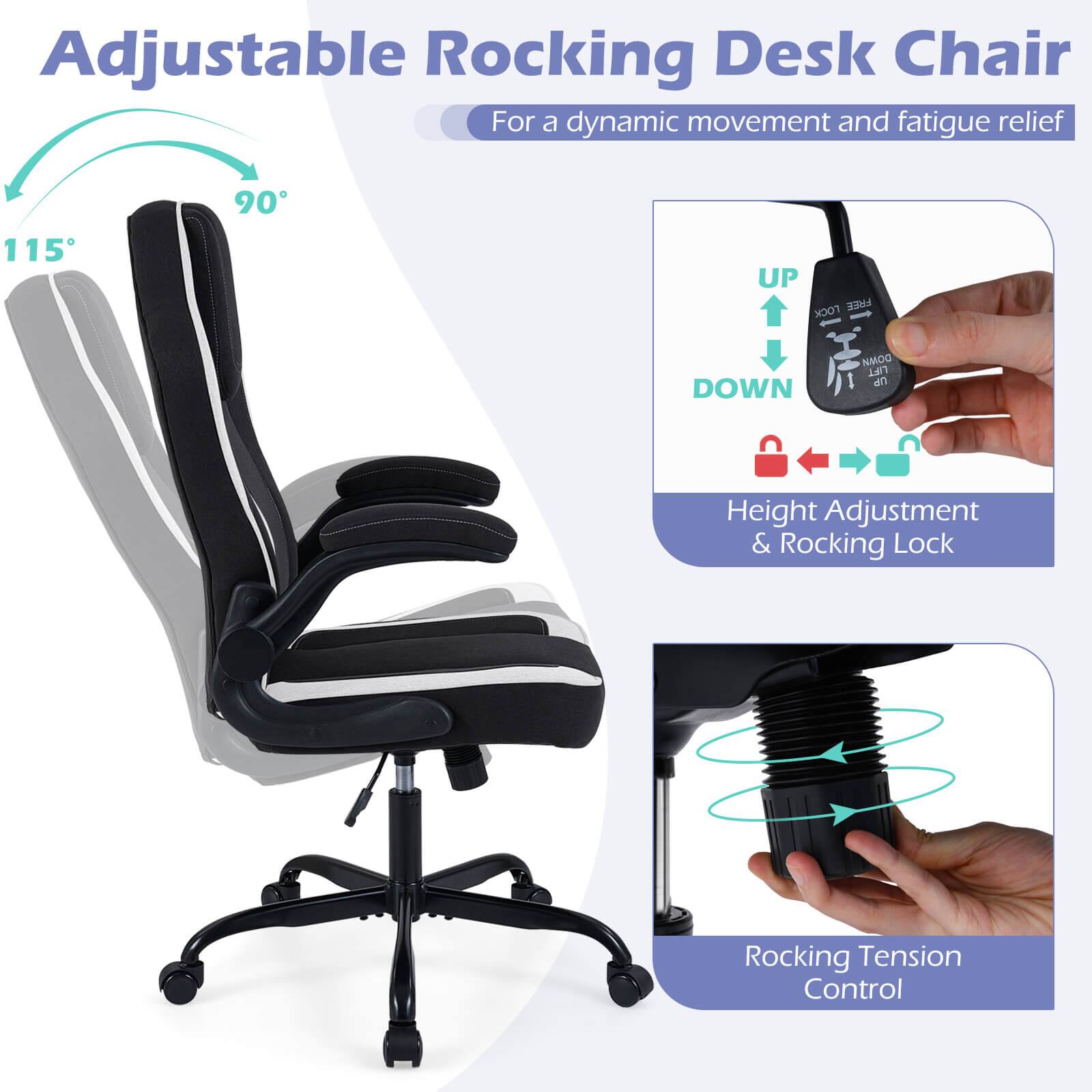 Adjustable Rocking Desk Chair  
For a dynamic movement and fatigue relief  

115°  
90°  

Height Adjustment & Rocking Lock  
Rocking Tension Control