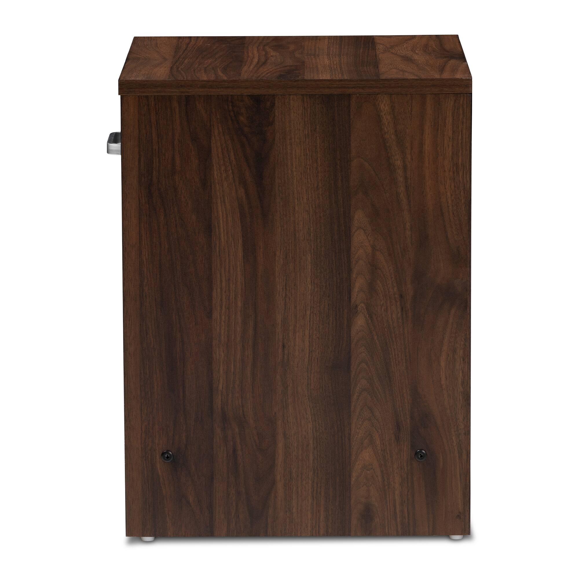 Back. Baxton Studio - Hansel Modern and Contemporary 1-Drawer Dark Brown and Dark Finished Nightstand - Walnut Brown/Dark Grey.