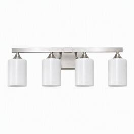 RYHNUYNE - 4-Light Brushed Nickel Vanity Light Bar with Frosted Glass Shades, Moisture-Resistant Metal Fixture for Bathroom Mirror