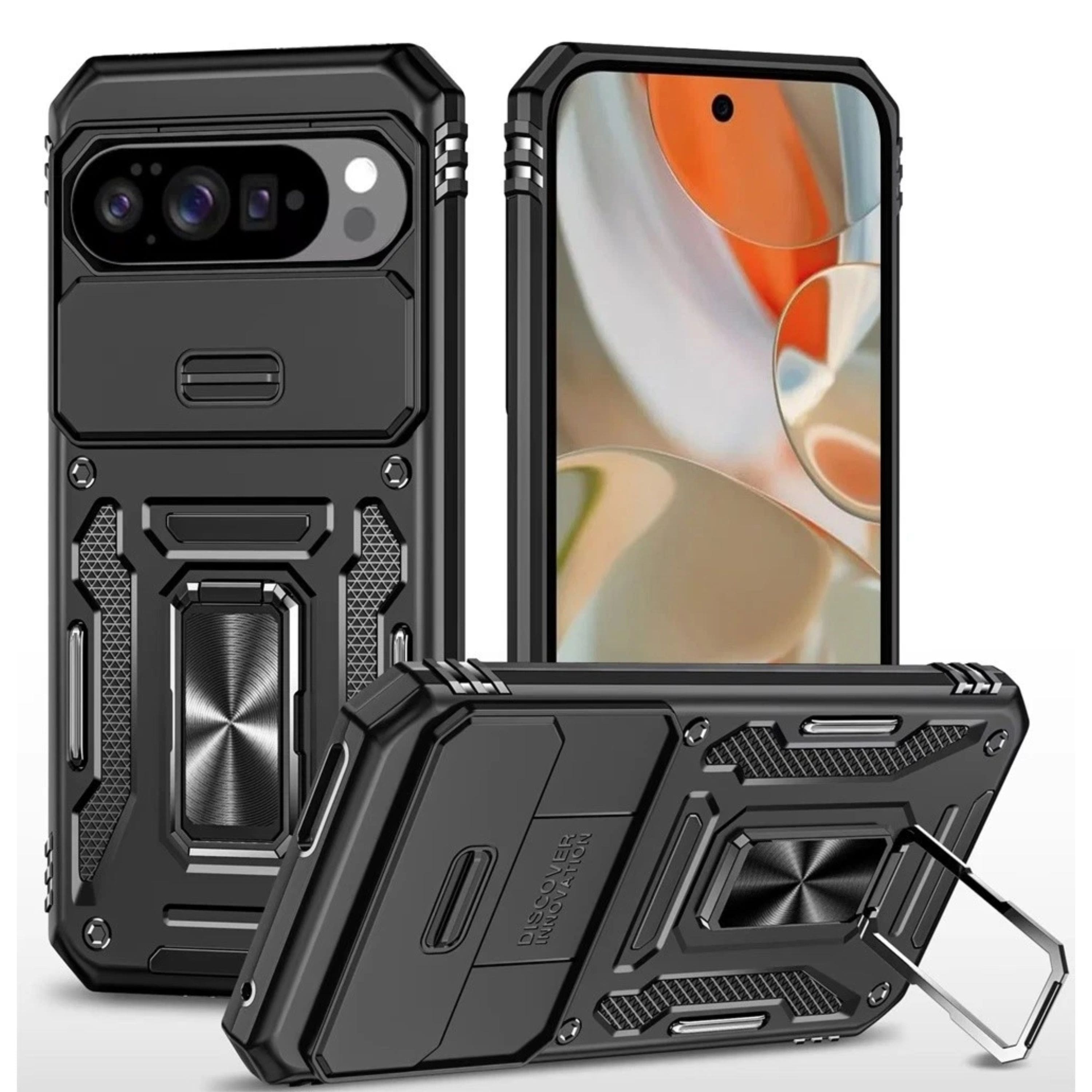 Kitcheniva - Sliding Lens Cover Metal Stand Phone Case With Tempered Glass For Google Pixel 10 Pro XL - Black price history on PriceWatchPro