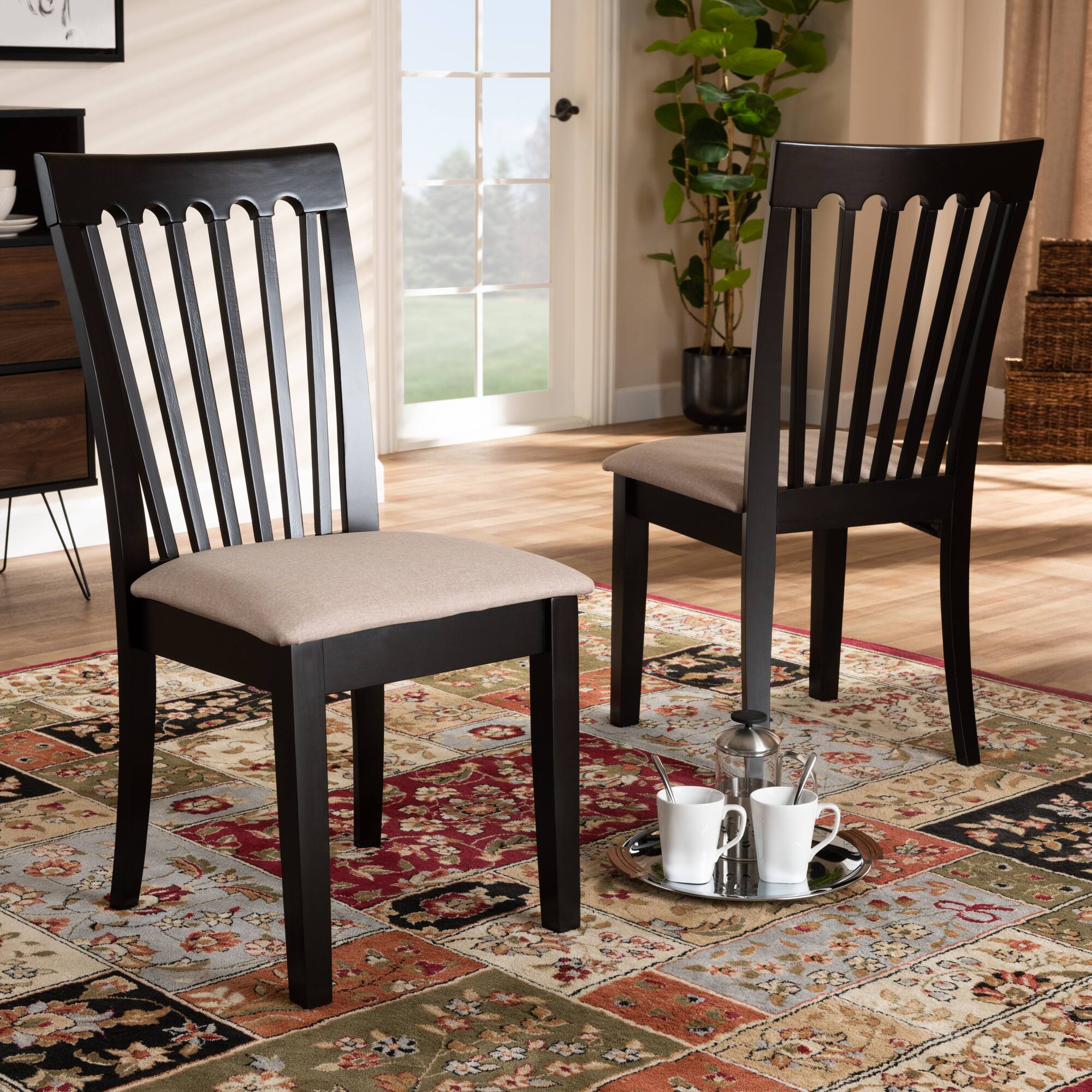Alt View 2. Baxton Studio - Minette Modern Fabric Upholstered Espresso Finished 2-Piece Wood Dining Chair Set Set - Sand/Dark brown.