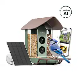 Kiwibit - Smart Bird Feeder with 4K Camera, Solar Powered, Lifetime AI Features Included, Outdoor - Green&Brown