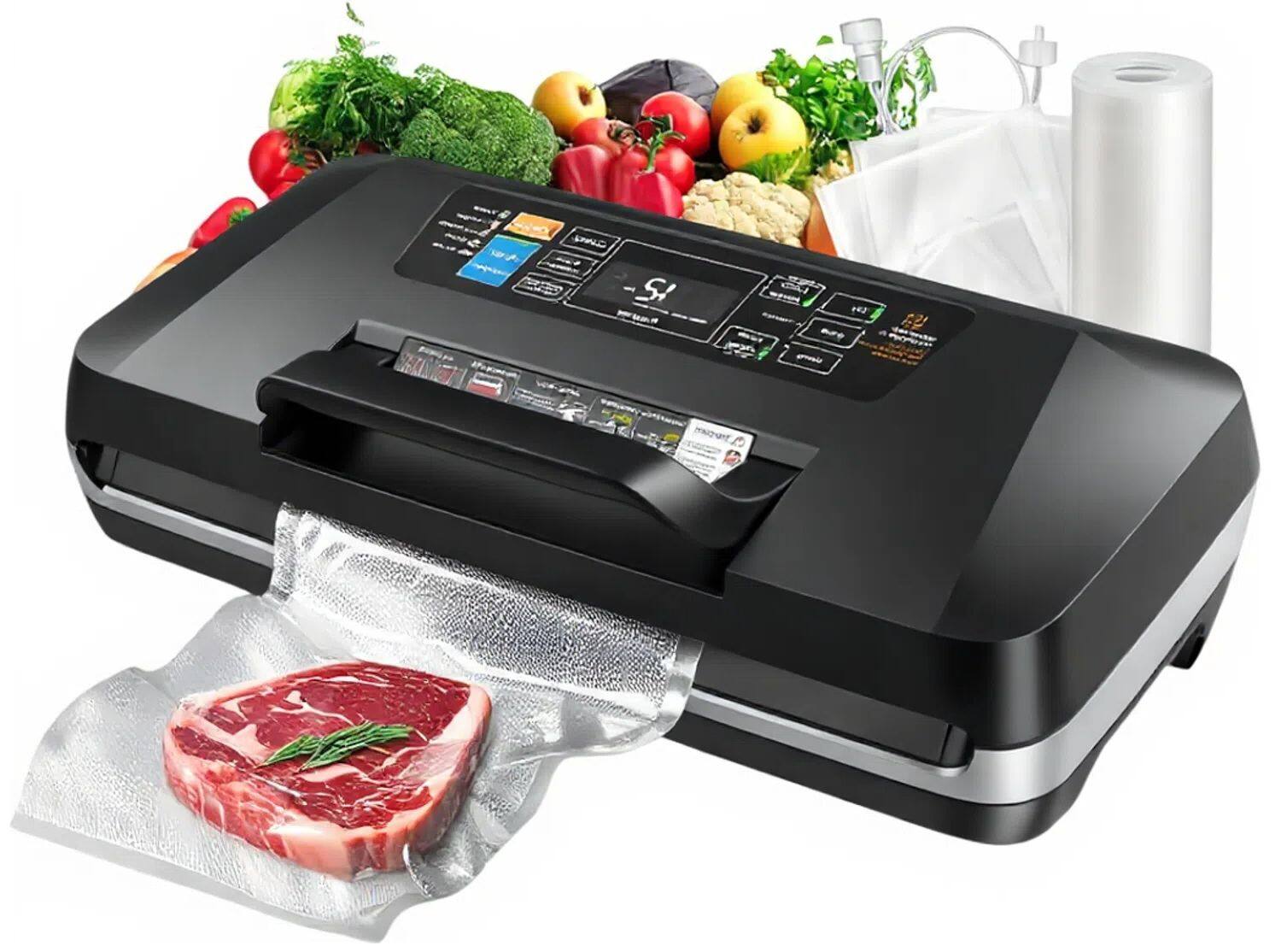 Front. Teendow - Teendow 95Kpa Vacuum Sealer Machine, Full Automatic Food Sealer with 2 Heat Seal 1 Bag Rolls and 10 pcs Pre-cut Bags - Black.
